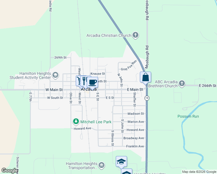 map of restaurants, bars, coffee shops, grocery stores, and more near 300 East Main Street in Atlanta