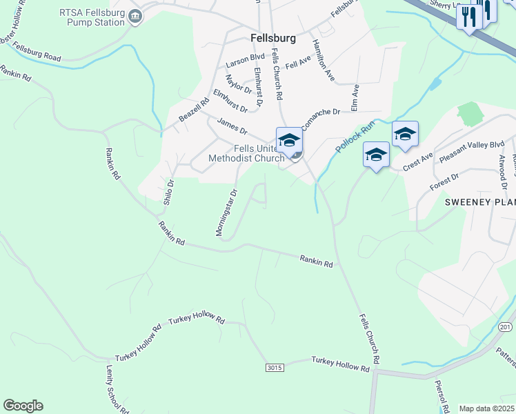 map of restaurants, bars, coffee shops, grocery stores, and more near 1 Harvest Moon Lane in Belle Vernon