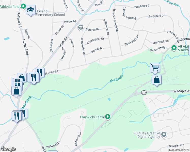map of restaurants, bars, coffee shops, grocery stores, and more near 270 Rocksville Road in Holland