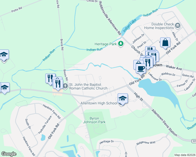 map of restaurants, bars, coffee shops, grocery stores, and more near 17 Sandburg Drive in Allentown