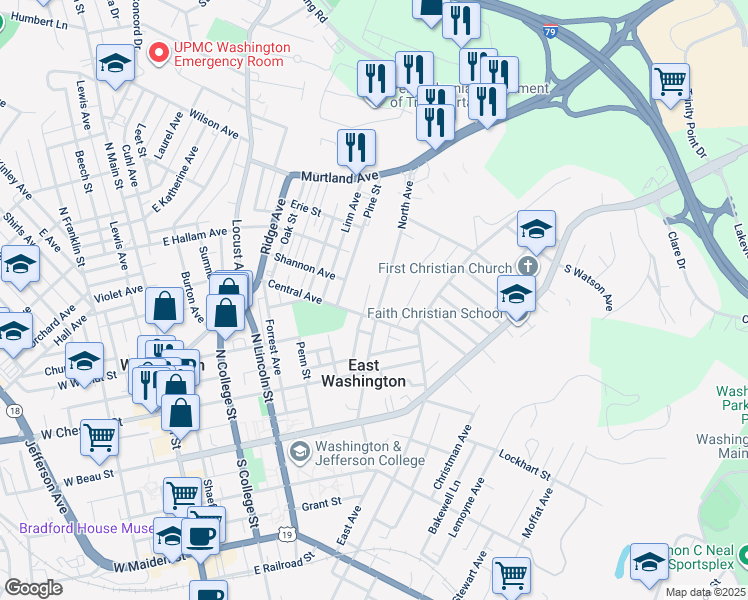 map of restaurants, bars, coffee shops, grocery stores, and more near 214 North Avenue in Washington