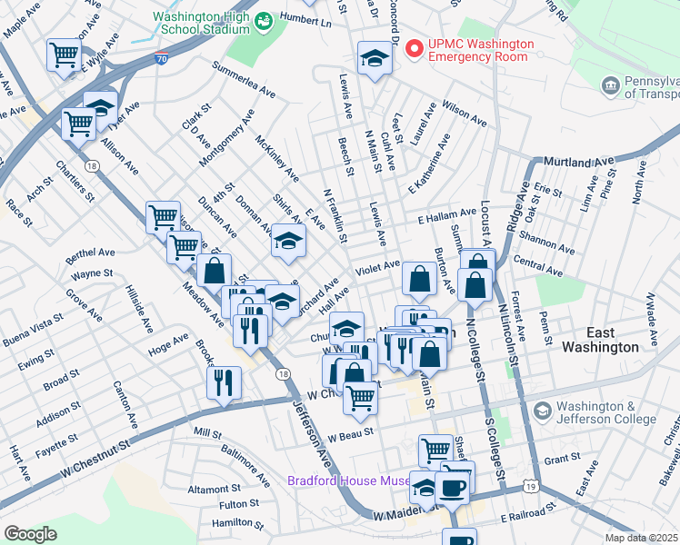 map of restaurants, bars, coffee shops, grocery stores, and more near 233 Orchard Avenue in Washington
