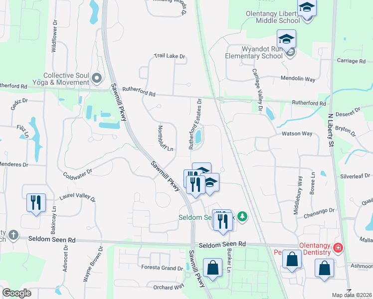 map of restaurants, bars, coffee shops, grocery stores, and more near 8599 Trail Lake Drive in Powell