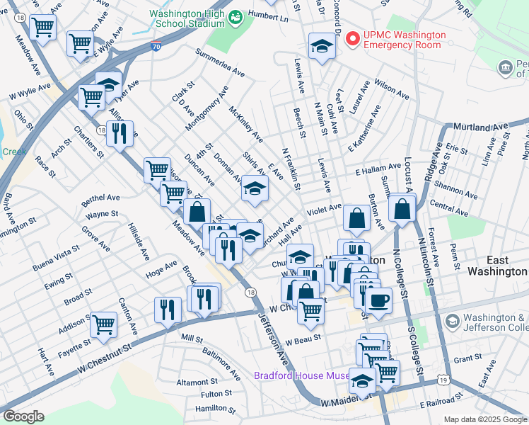 map of restaurants, bars, coffee shops, grocery stores, and more near 305 Donnan Avenue in Washington