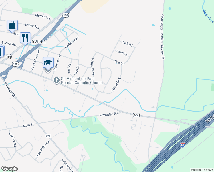 map of restaurants, bars, coffee shops, grocery stores, and more near 5 Elkshead Terrace in Hamilton Township