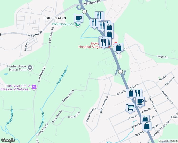 map of restaurants, bars, coffee shops, grocery stores, and more near 17 Sunnyside Road in Howell Township