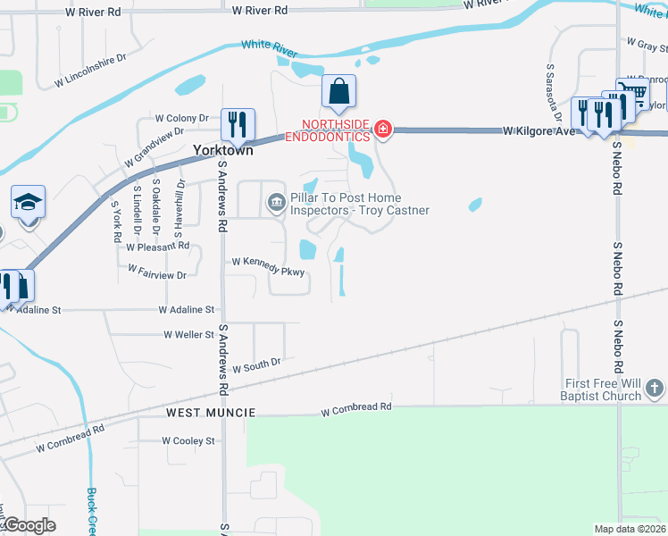 map of restaurants, bars, coffee shops, grocery stores, and more near 1902 South Patriot Drive in Yorktown
