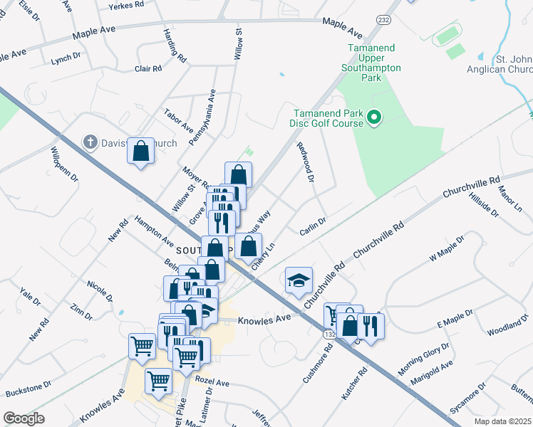 map of restaurants, bars, coffee shops, grocery stores, and more near 832 Cybus Way in Southampton