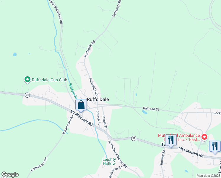 map of restaurants, bars, coffee shops, grocery stores, and more near 319 Miller Lane in Ruffs Dale