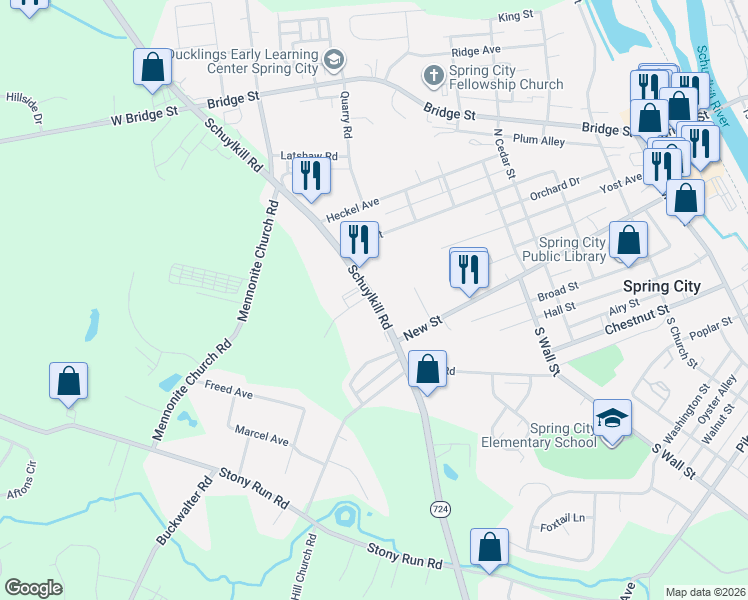 map of restaurants, bars, coffee shops, grocery stores, and more near 3669 Schuylkill Road in Chester