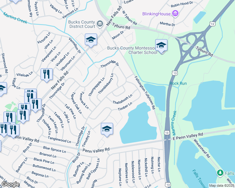 map of restaurants, bars, coffee shops, grocery stores, and more near 9 Tiger Lily Lane in Levittown