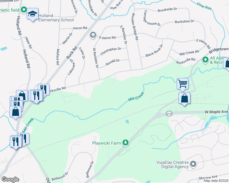 map of restaurants, bars, coffee shops, grocery stores, and more near 270 Rocksville Road in Holland