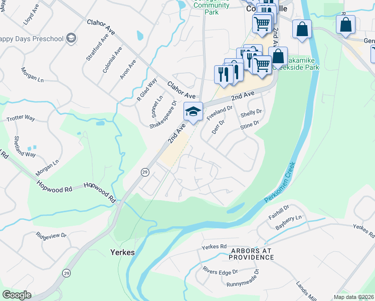 map of restaurants, bars, coffee shops, grocery stores, and more near 100 Cherrywood Court in Collegeville