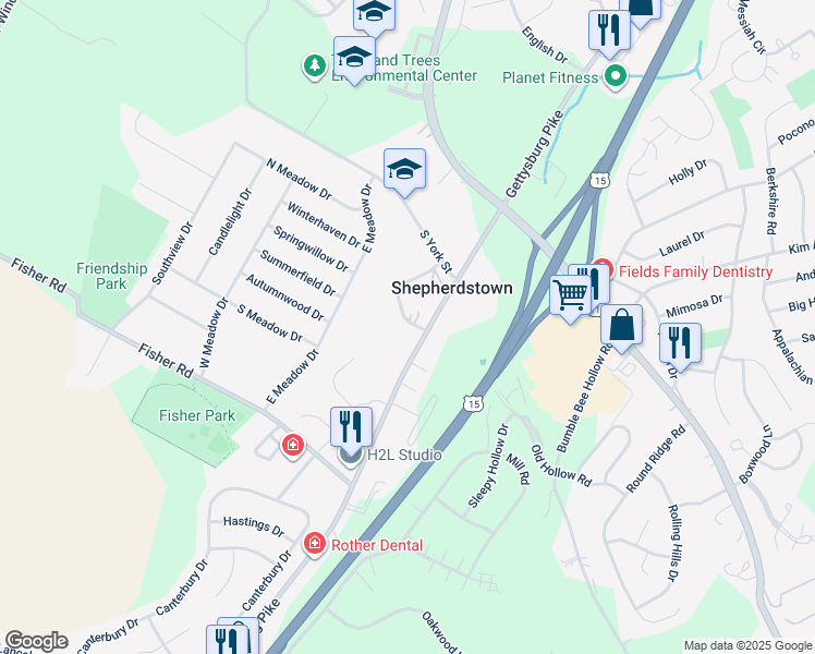 map of restaurants, bars, coffee shops, grocery stores, and more near 330 Gettysburg Pike in Mechanicsburg