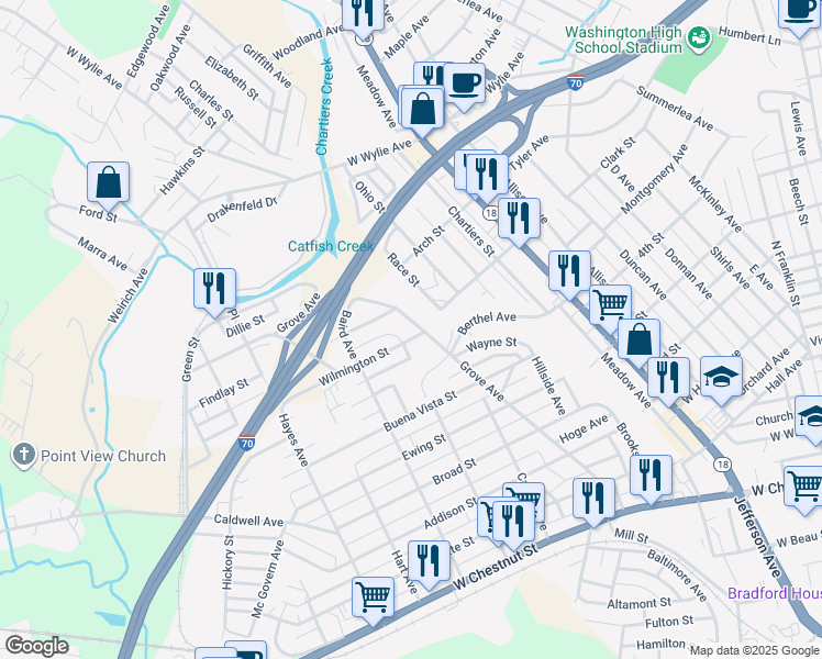 map of restaurants, bars, coffee shops, grocery stores, and more near 689 McCarrell Avenue in Washington