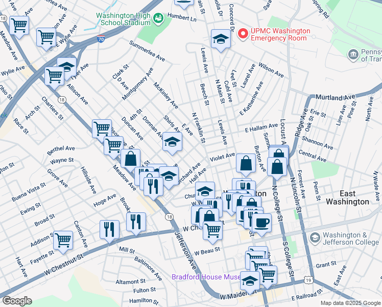 map of restaurants, bars, coffee shops, grocery stores, and more near 233 Orchard Avenue in Washington