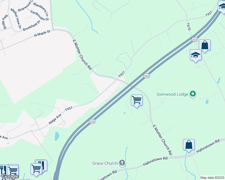 map of restaurants, bars, coffee shops, grocery stores, and more near 209 East Mohler Church Road in Ephrata