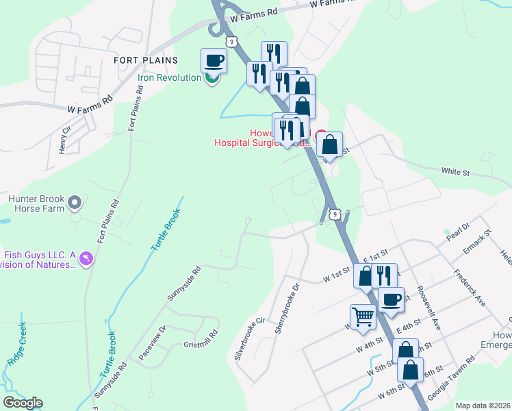map of restaurants, bars, coffee shops, grocery stores, and more near 15 Sunnyside Road in Howell Township