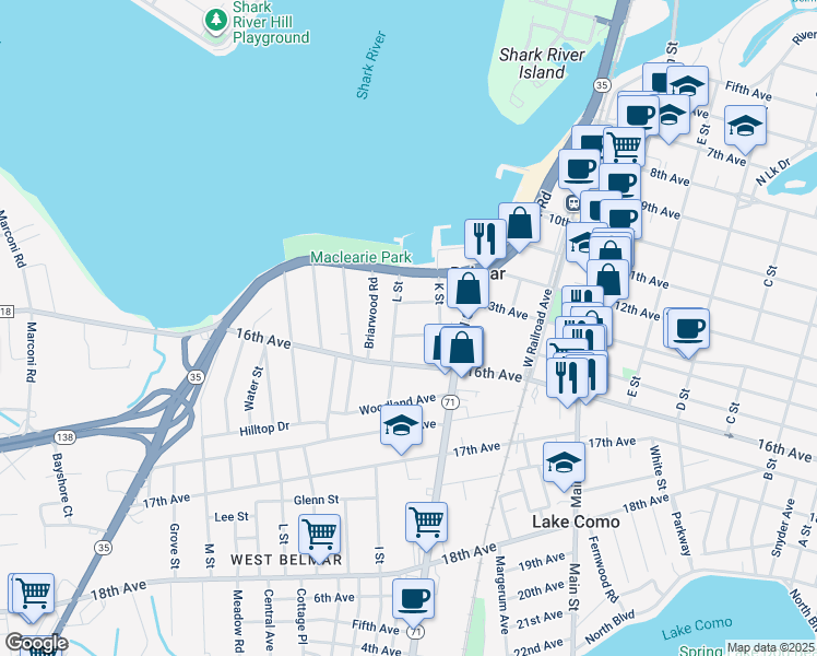 map of restaurants, bars, coffee shops, grocery stores, and more near 920 16th Avenue in Belmar