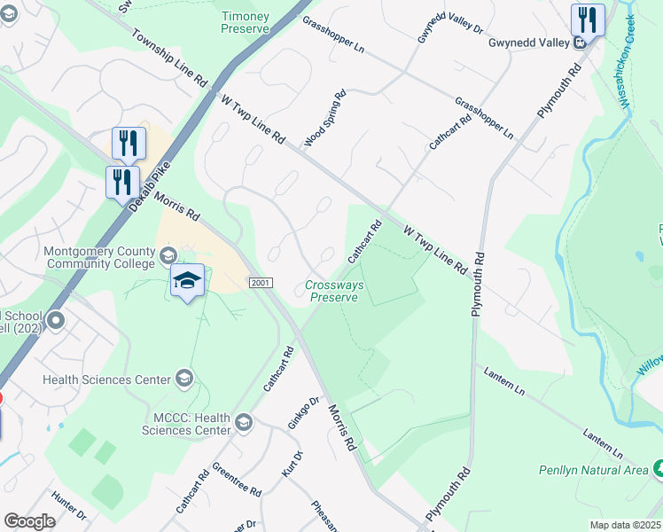 map of restaurants, bars, coffee shops, grocery stores, and more near 150 Cambronne Circle in Blue Bell