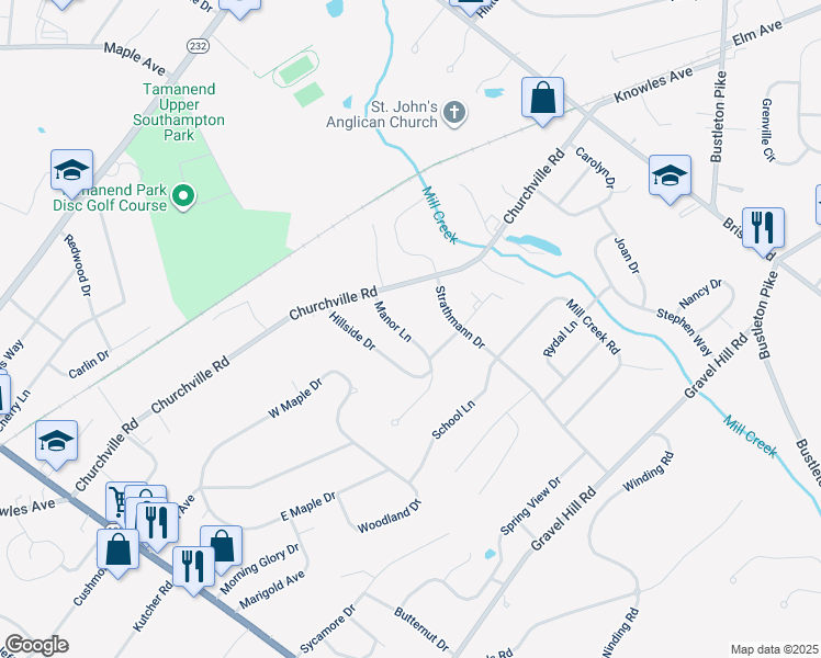 map of restaurants, bars, coffee shops, grocery stores, and more near 957 Manor Lane in Southampton