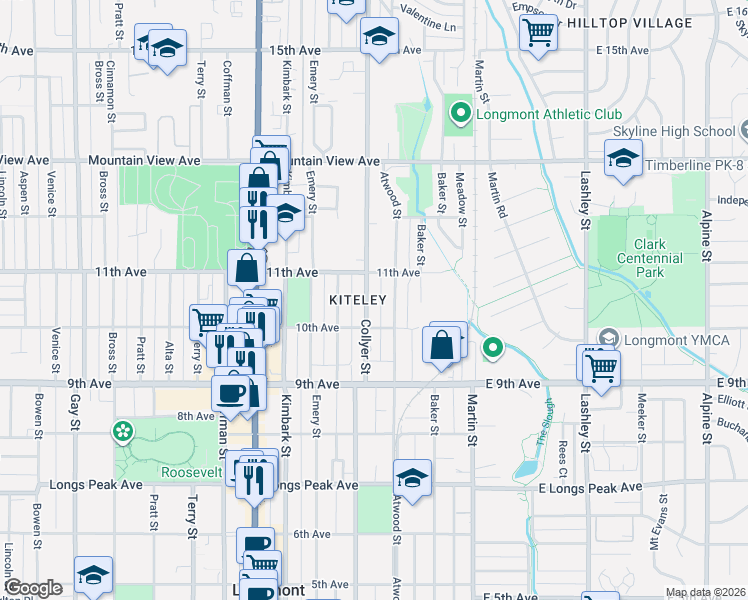 map of restaurants, bars, coffee shops, grocery stores, and more near in Longmont