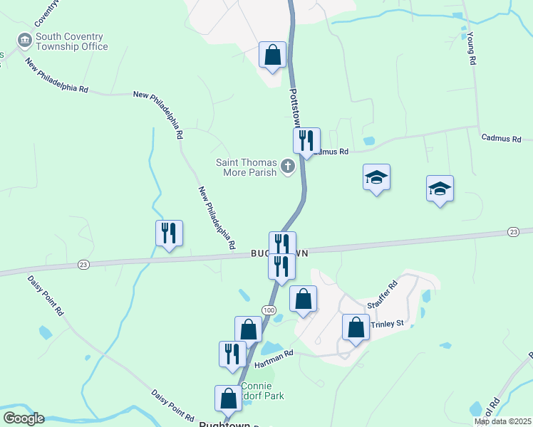 map of restaurants, bars, coffee shops, grocery stores, and more near 2175 Pottstown Pike in Pottstown
