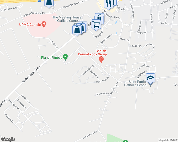 map of restaurants, bars, coffee shops, grocery stores, and more near 31 Summerfield Drive in Carlisle
