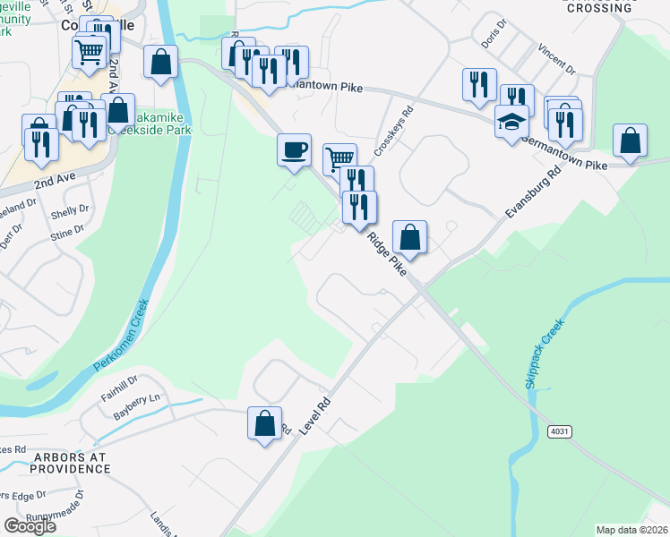 map of restaurants, bars, coffee shops, grocery stores, and more near 119 Lattice Lane in Collegeville