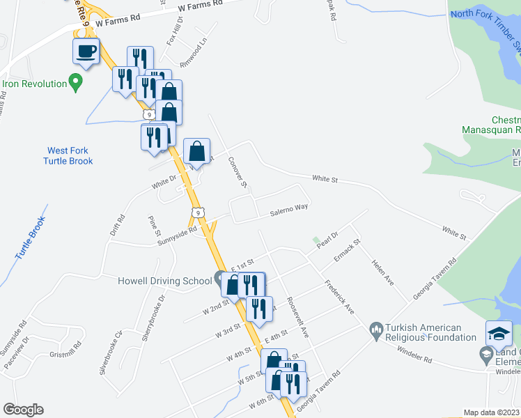 map of restaurants, bars, coffee shops, grocery stores, and more near 2501 U.S. 9 in Howell Township