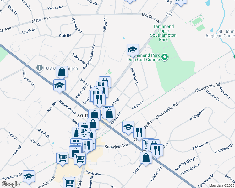 map of restaurants, bars, coffee shops, grocery stores, and more near 832 Cybus Way in Southampton