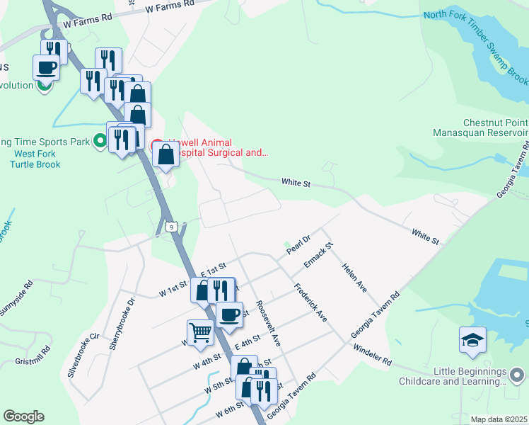 map of restaurants, bars, coffee shops, grocery stores, and more near 1705 Salerno Way in Howell