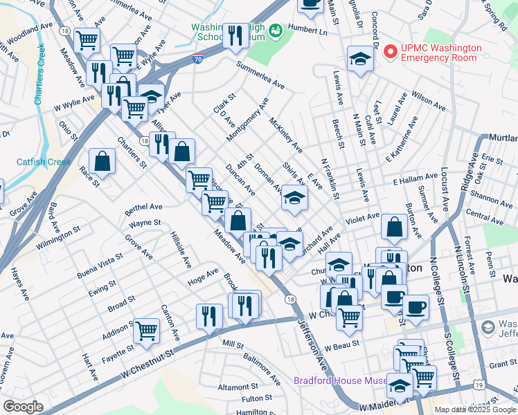map of restaurants, bars, coffee shops, grocery stores, and more near 480 Duncan Avenue in Washington
