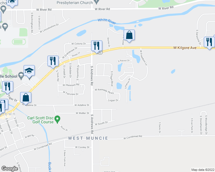 map of restaurants, bars, coffee shops, grocery stores, and more near 7813 West O'Hare Circle in Yorktown