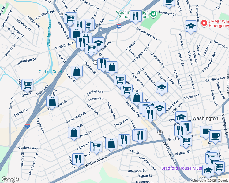 map of restaurants, bars, coffee shops, grocery stores, and more near 555 Factory Way in Washington