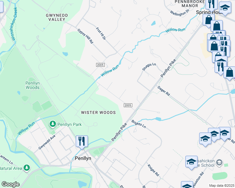 map of restaurants, bars, coffee shops, grocery stores, and more near 1001 Gypsy Hill Road in Ambler