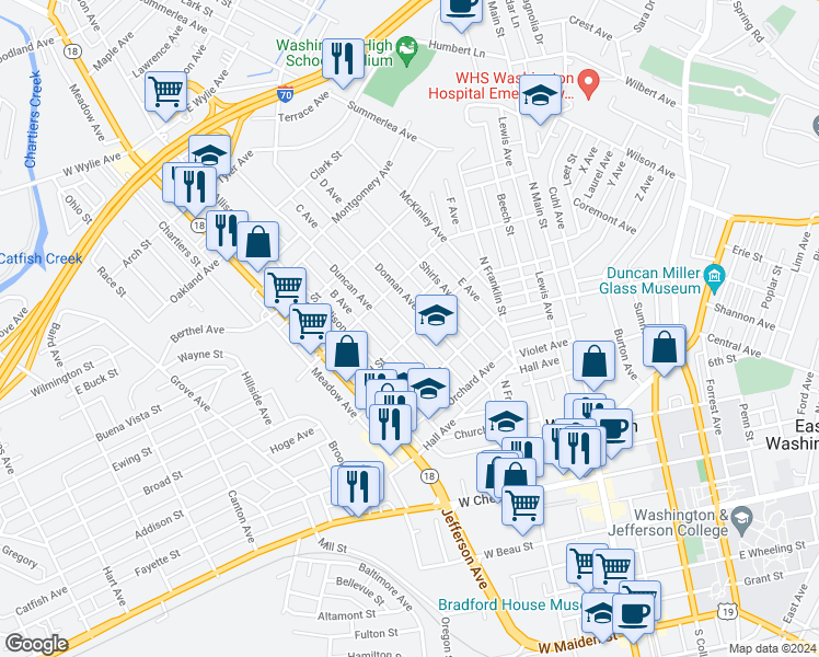 map of restaurants, bars, coffee shops, grocery stores, and more near 219 2nd Street in Washington