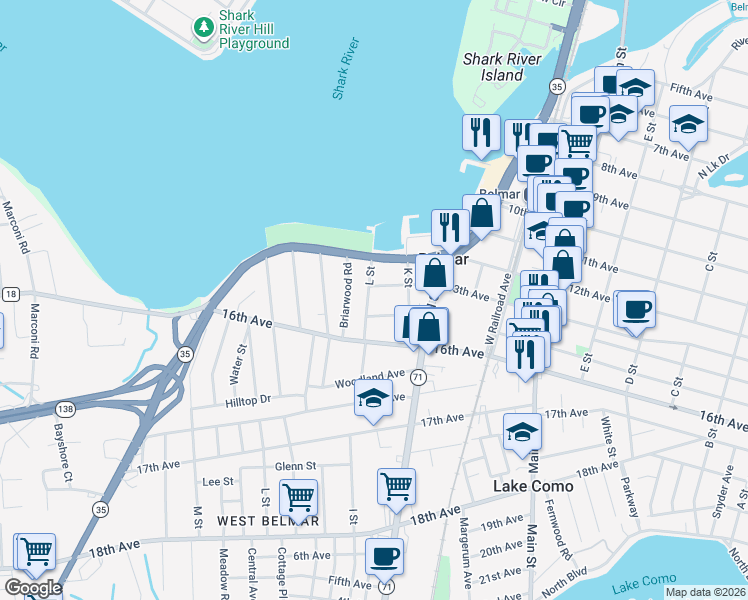 map of restaurants, bars, coffee shops, grocery stores, and more near 1012 13th Avenue in Belmar