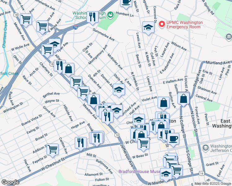 map of restaurants, bars, coffee shops, grocery stores, and more near 395 Donnan Avenue in Washington