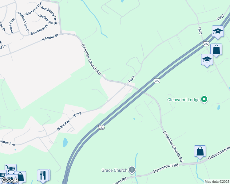 map of restaurants, bars, coffee shops, grocery stores, and more near 460 Ridge Avenue in Ephrata