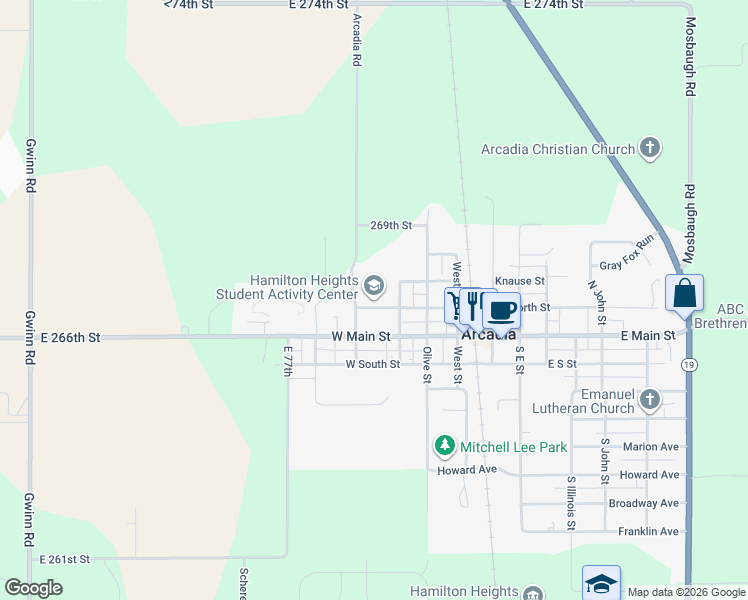 map of restaurants, bars, coffee shops, grocery stores, and more near 420 West North Street in Arcadia