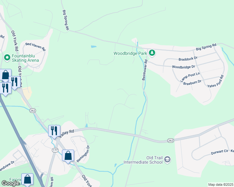 map of restaurants, bars, coffee shops, grocery stores, and more near 105 Appaloosa Way in York County