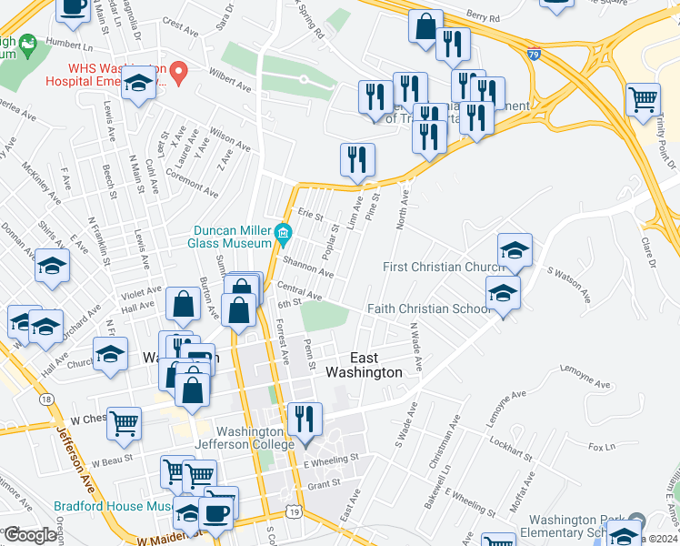 map of restaurants, bars, coffee shops, grocery stores, and more near 118 Linn Avenue in Washington