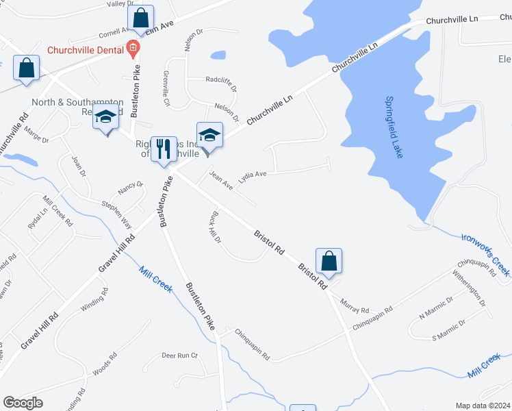map of restaurants, bars, coffee shops, grocery stores, and more near 70 Jean Avenue in Southampton