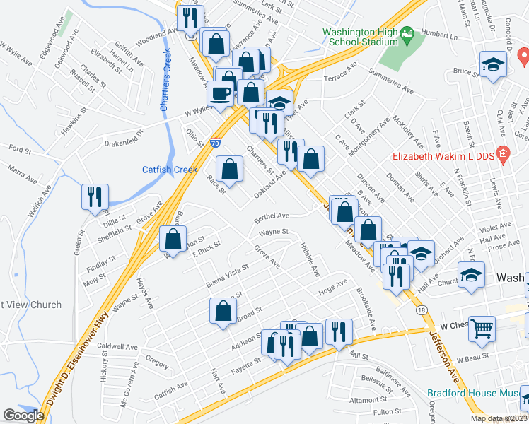 map of restaurants, bars, coffee shops, grocery stores, and more near 533 Berthel Avenue in Washington