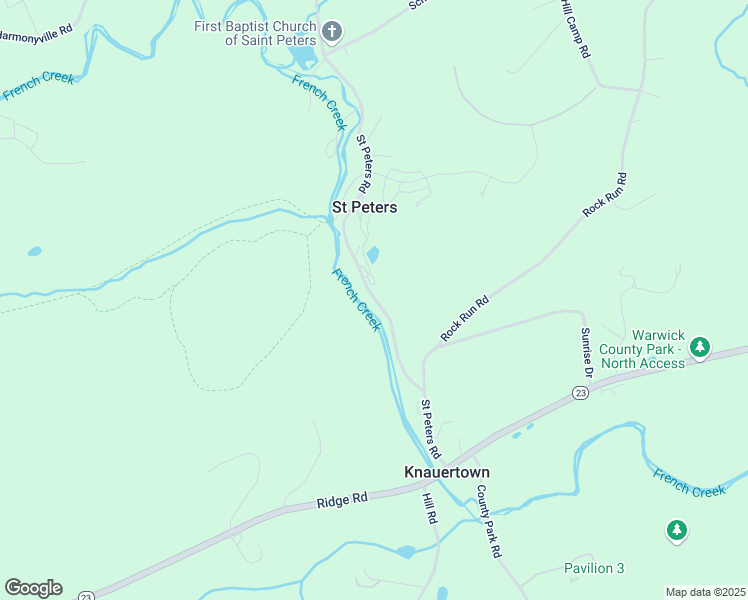 map of restaurants, bars, coffee shops, grocery stores, and more near 3331 Saint Peters Road in Elverson
