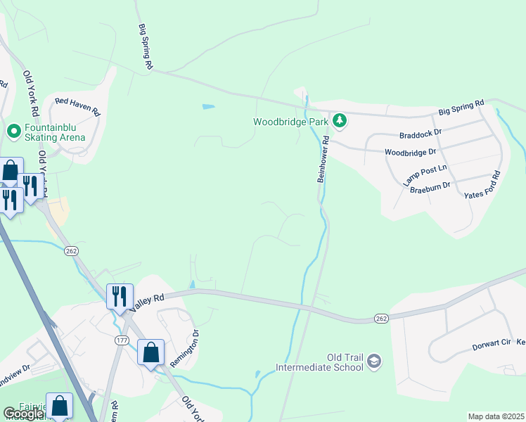map of restaurants, bars, coffee shops, grocery stores, and more near 105 Appaloosa Way in York County