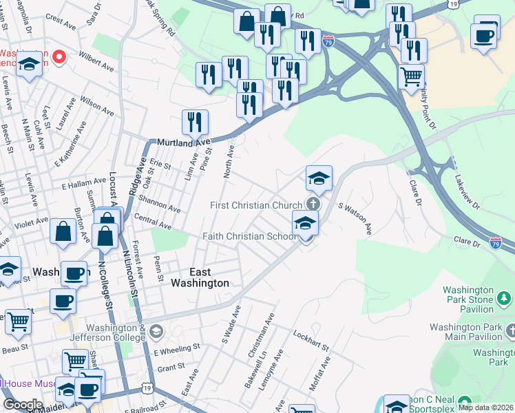 map of restaurants, bars, coffee shops, grocery stores, and more near 407 North Wade Avenue in Washington