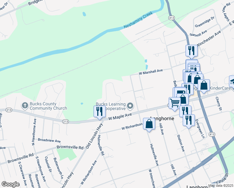 map of restaurants, bars, coffee shops, grocery stores, and more near 193 Golf Club Drive in Langhorne