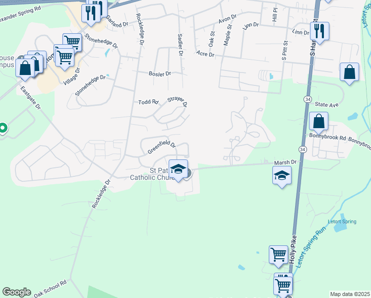map of restaurants, bars, coffee shops, grocery stores, and more near 24 Eastwick Lane in Carlisle